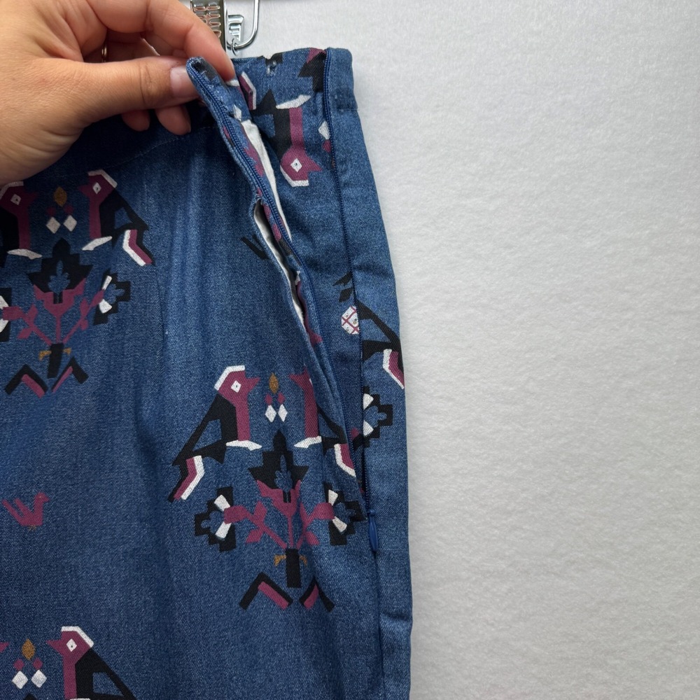 Anthropologie SVA Sonam Paras Modi Boho Bird Floral Blue Denim Pants Size 10 - Picture 7 of 16